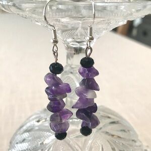 Amethyst and Black crystal dangle Earrings